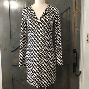 Diane Von Furstenberg Black and White Geometric Long Sleeve Dress